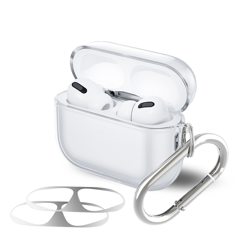 에어팟 프로3 투명 케이스 변색 방지 고급 실리콘 커버 카라비너 철가루 방지 스티커 호환