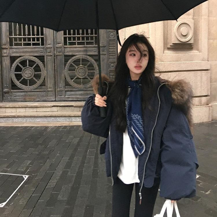 여성 숏 후드 코튼 코트