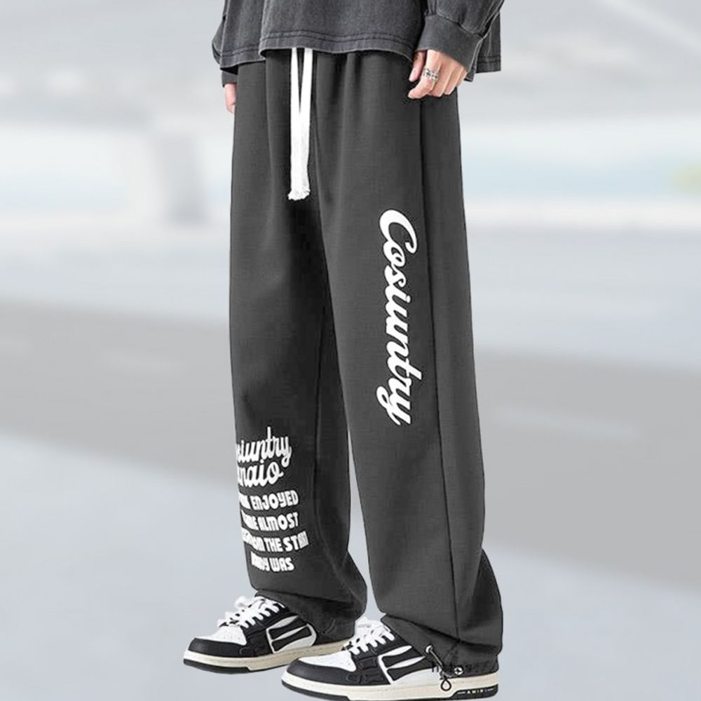 허리밴딩 레터링 세미 와이드 팬츠 남성 트레이닝 바 블랙 28-30 - 상품 이미지