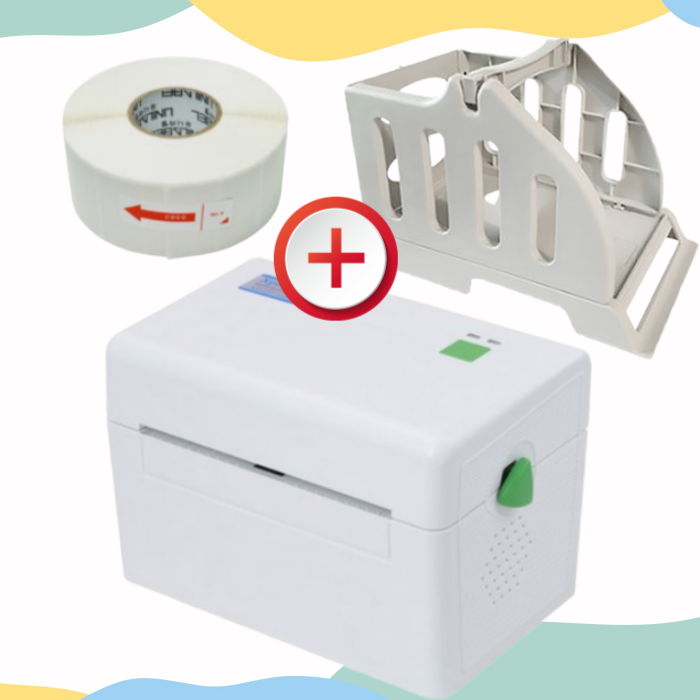 XPRINTER XP-DT108B 출력 패키지(화이트본체+거치대+감열라벨) - 상품 이미지