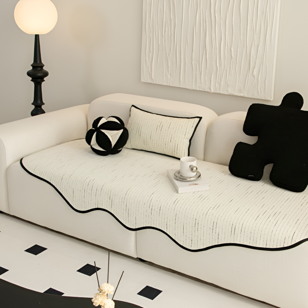 스트라이프 물결 소파커버 사계절 소파패드 비정형 모던 미끄럼방지 넓은 매트 아이보리