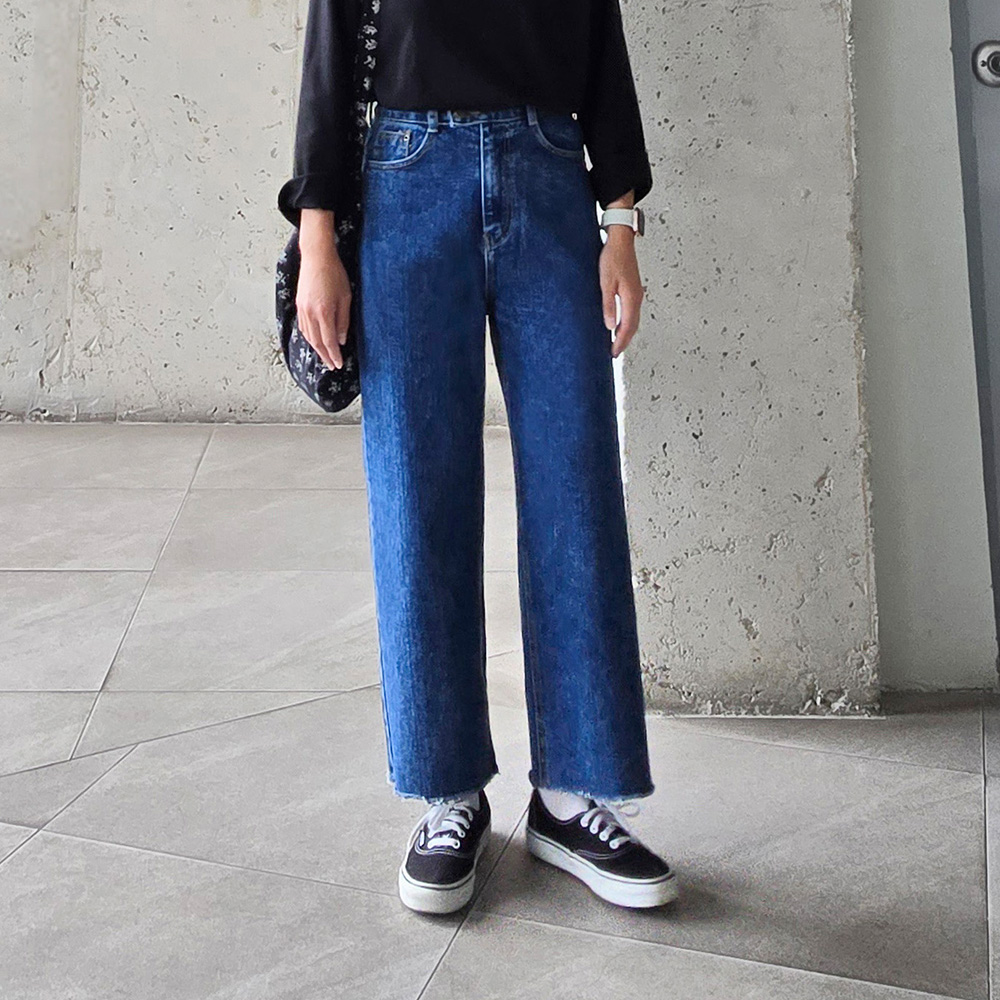 가을 일자핏청바지 키작녀청바지 컷팅 투버튼 데님 여성 크롭진