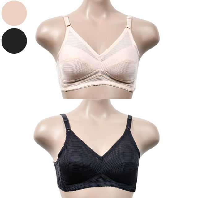 메쉬 가볍고 상쾌한 노와이어 스트라이프 인견 풀컵 85(XL)-베이지 - 상품 이미지