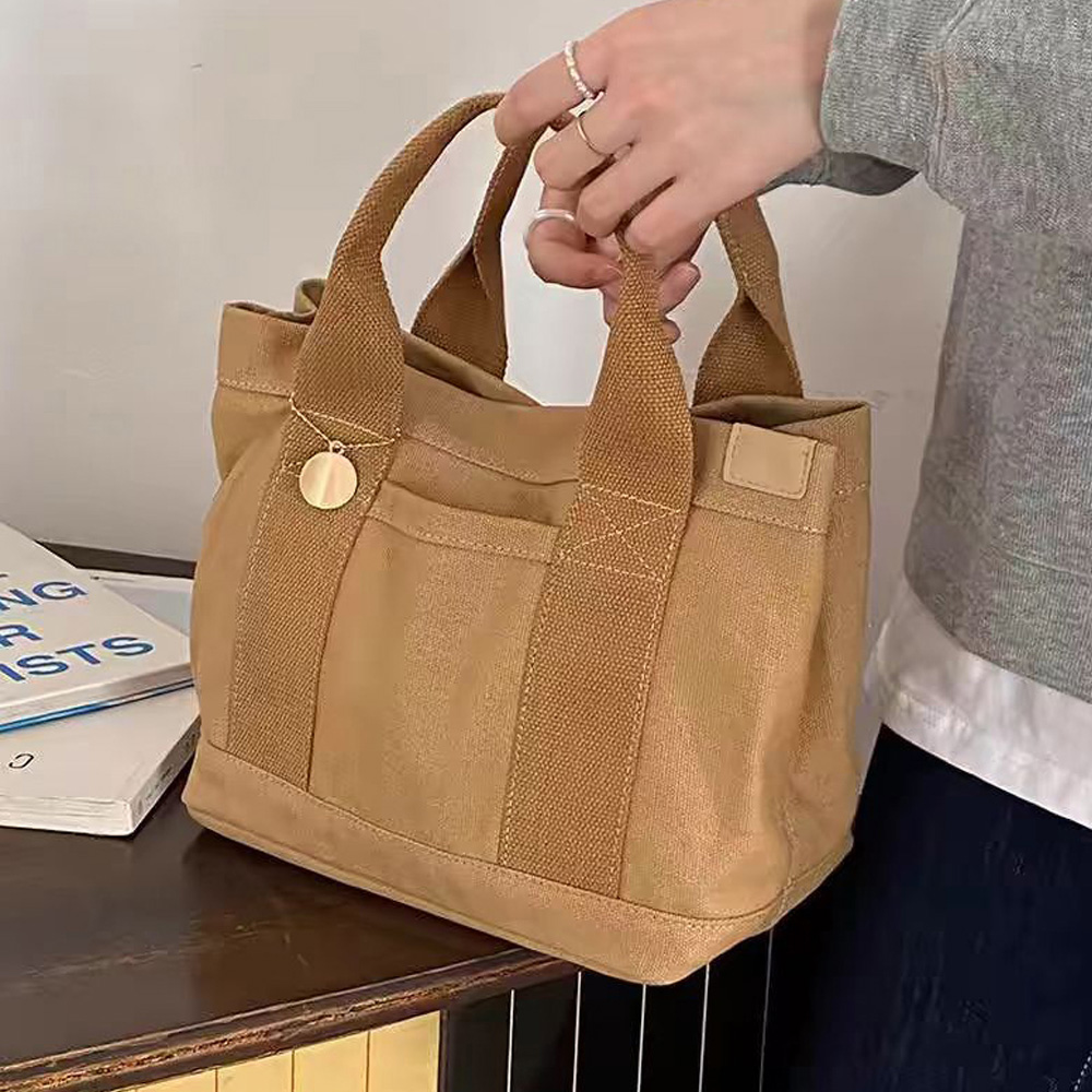가벼운 미디엄 토드백 외출 경량 손목 팔목가방 스퀘어 텀블러 캔버스 에코 토트백 가방 - 상세 이미지 3