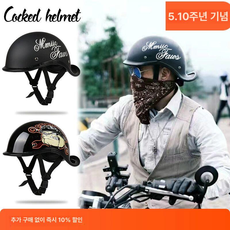 오토바이 반모 헬멧 야구모자 하프페이스 라이딩 라이트블랙 영어판 꽃 타올 포함 M - 상세 이미지 2