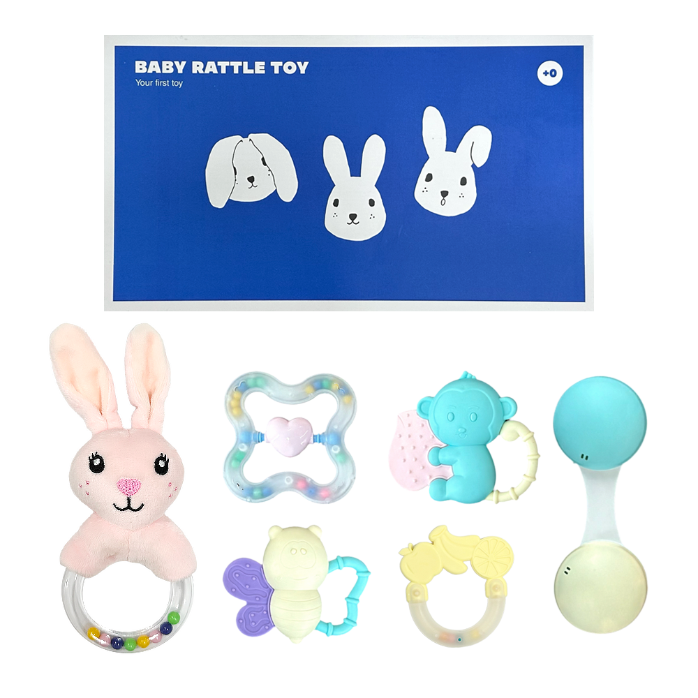 빌랑 토끼 신생아 딸랑이 치발기 장난감 세트 아기 유아 백일 선물 6종 세트