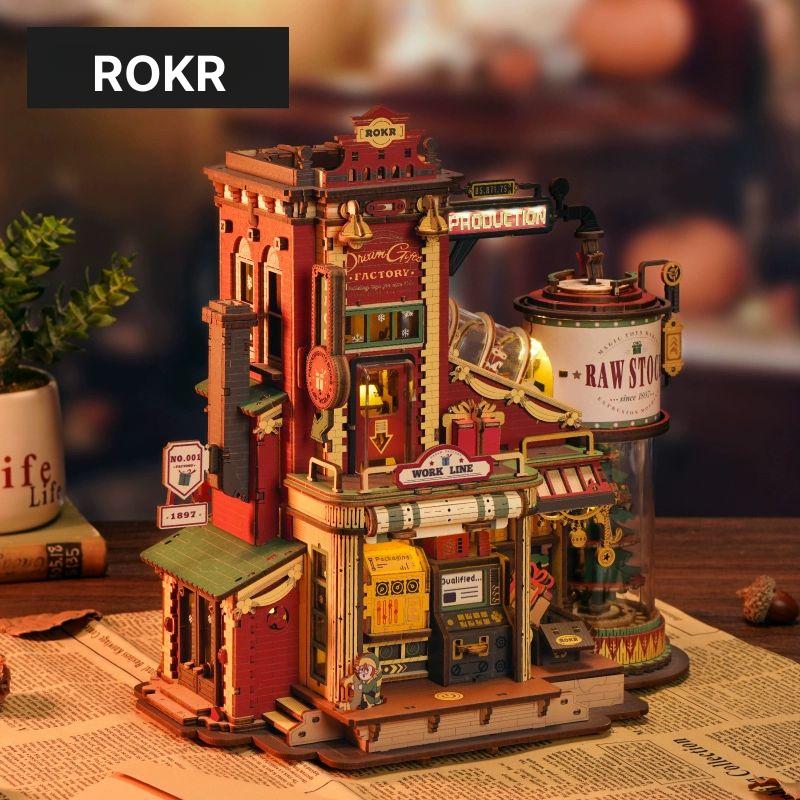 ROKR 크리스마스 선물공장 어린이날선물 입체 나무 목재 퍼즐 3D 조립 모델  선물 공장 신제품 출시 음악+조명+기계 - 상세 이미지 5