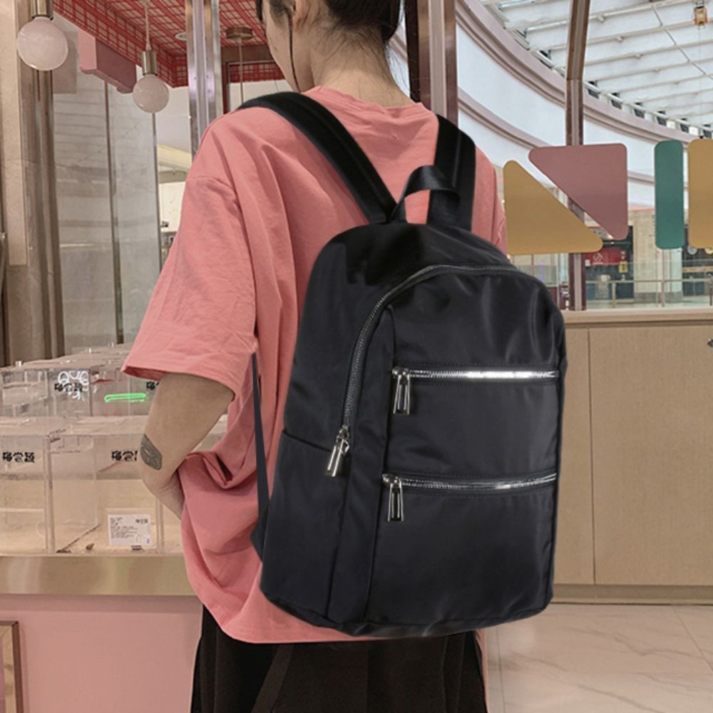 베이직 학생 직장인 전면 투지퍼 포인트 백팩 가방 블랙 - 상품 이미지