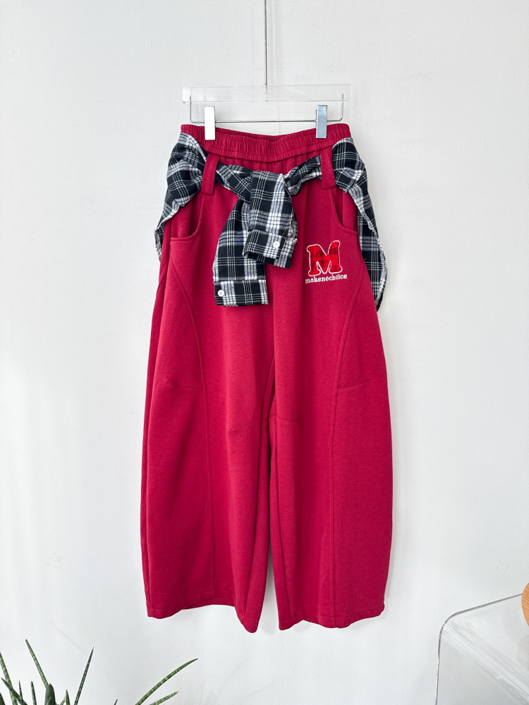 뽀글 패치 체크 힙커버 벨트 항아리 와이드 팬츠 - 상세 이미지 3