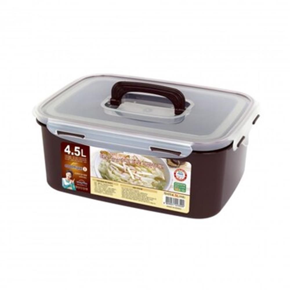 냉장고수납용기 4.5L 19호 핸들 직사각 밀폐용기 초코 - 메인 이미지