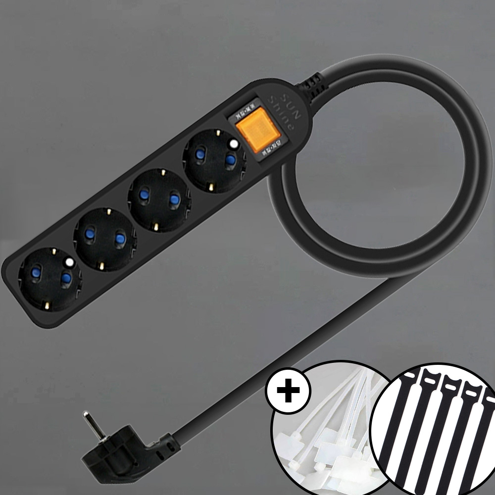 고용량멀티탭 블랙 고전압 고전력 컴퓨터 공업용 에어컨 전용 에어컨용 콘센트4구1.5m