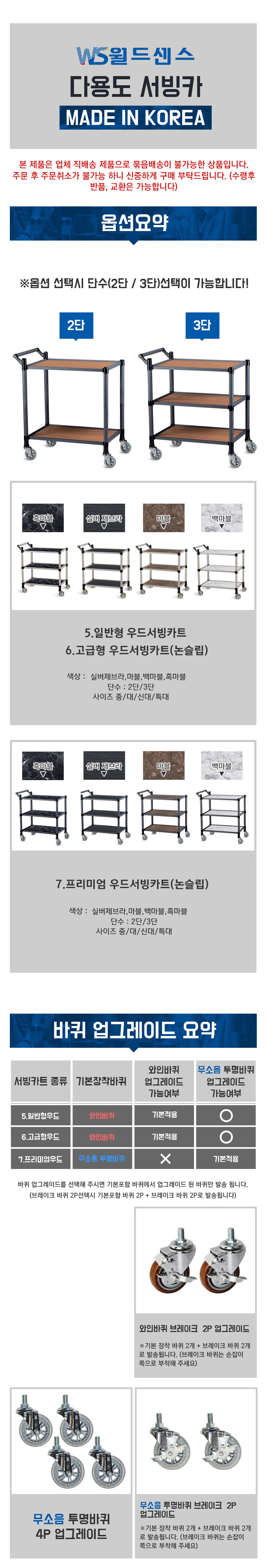 업소용 서빙카트 식당카트 우드 일반형 2단 특대 실버제브라 - 상세 이미지 3