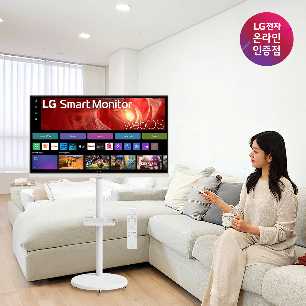 혜택가49만 LG 32인치(80cm) UHD 4K 스마트 모니터 엘탠바이미 이동식 스탠드 세트 리모콘 포함 미러링 가능 - 상품 이미지
