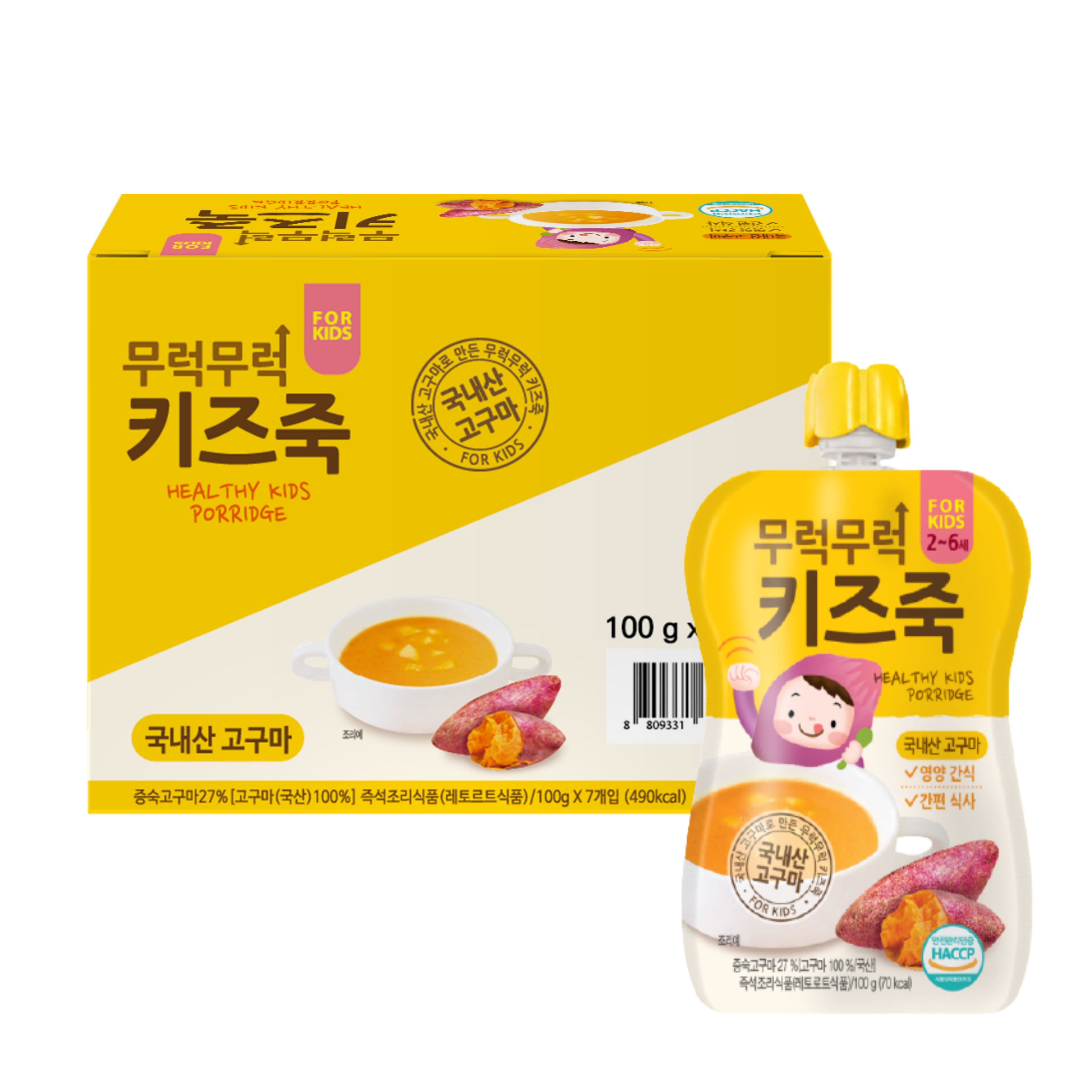 [14:00 이전 주문 당일 출고] 무럭무럭 키즈죽, 과일퓨레 1박스 (100ml x 고구마, 100g, 7개