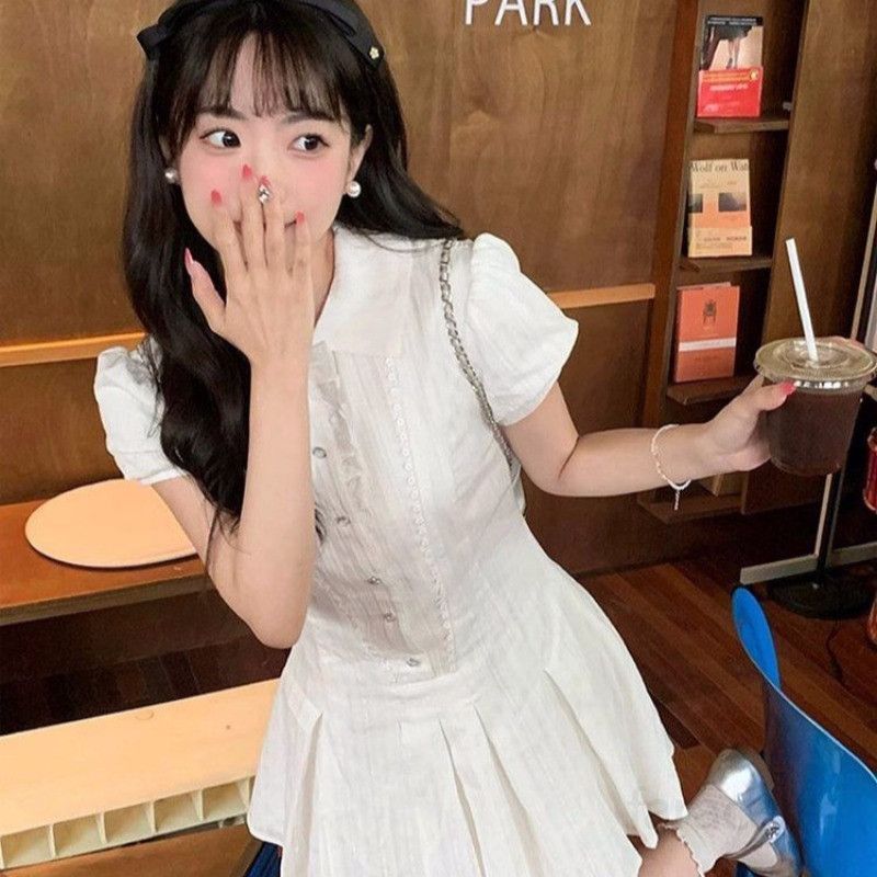 여성 퍼프 슬리브 셔츠 원피스 미니 플리츠 스커트 가을 데일리룩 하객룩 스타일링 플레어 디자인 편안한 착용감 캐주얼 모던한 트렌디한 - 상세 이미지 5