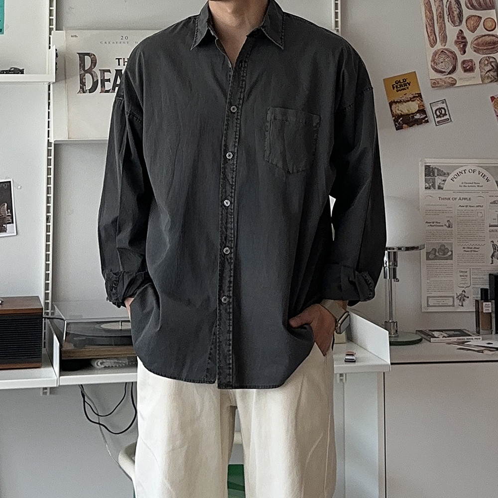 남자 셔츠 오버핏 봄 가을 커플 남방 피그먼트 셔츠