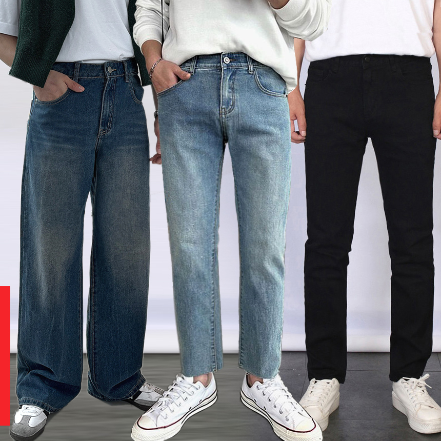 남자 청바지 와이드 가을 스판 빅사이즈 밴딩 일자 테이퍼드 흑청바지 연청 블랙진 벌룬핏
