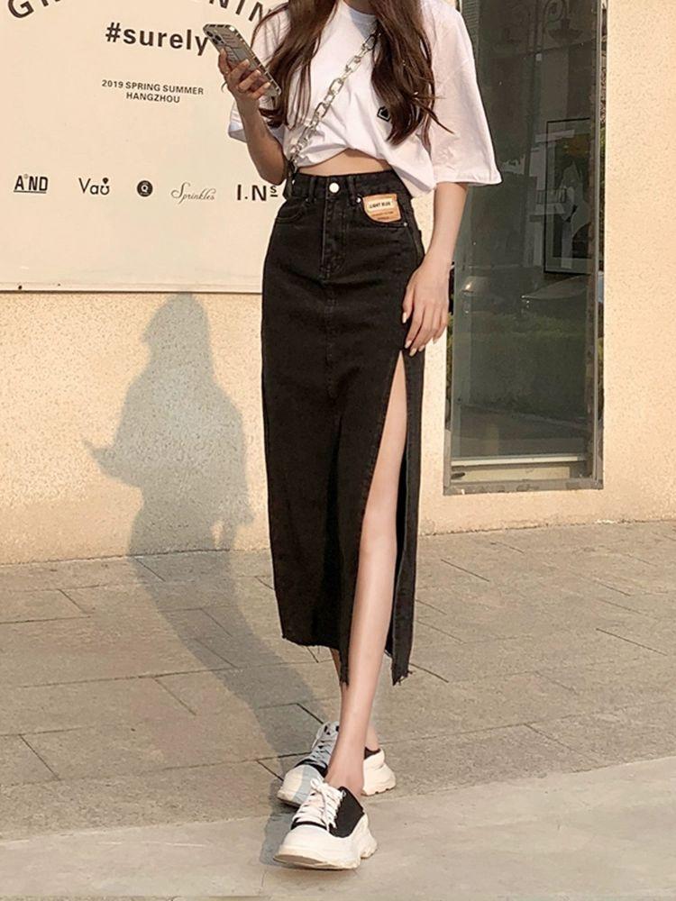 데님 롱 스커트 멜빵 플레어 빅사이즈 여성 치마 바지 블랙 고품질 S 추천 40.0-45.0kg - 상품 이미지
