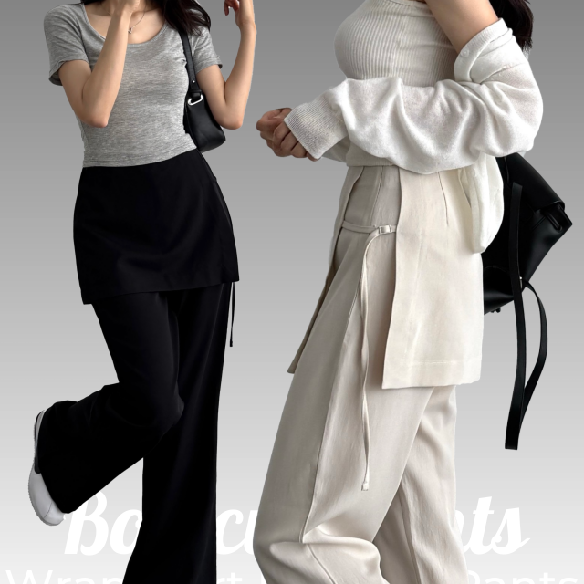 부츠컷 키작녀 슬랙스 냉장고 랩치마바지 랩스커트팬츠 블랙, M