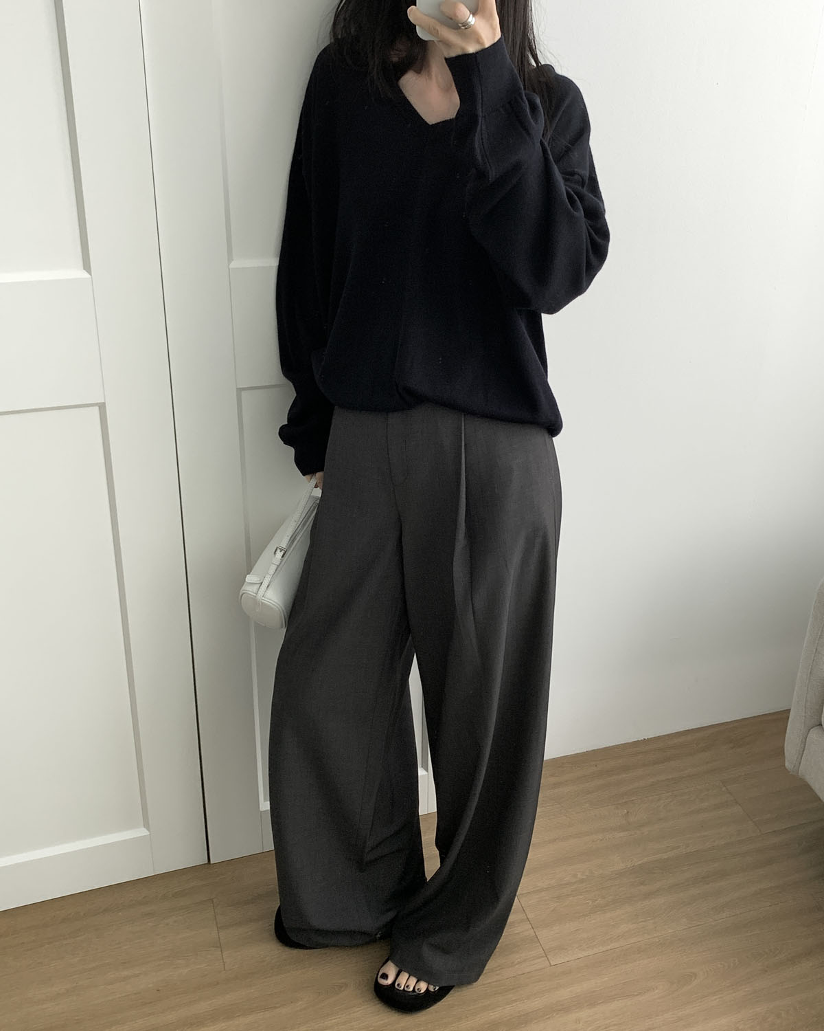 [일부당일] 아웃핏 갈라 팬츠 와이드 스판 슬랙스 (2c) - 상세 이미지 5