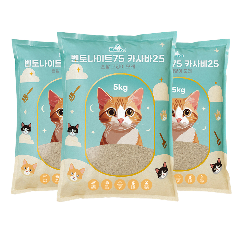 블루펫 벤토나이트75 카사바25 혼합 고양이모래 15kg, 1개