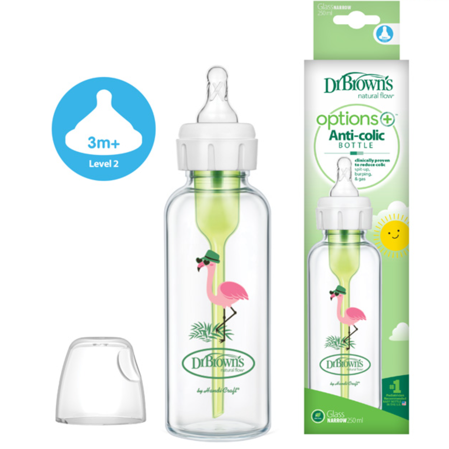 닥터브라운 오피셜 / 유리데코 젖병 내로우넥 250ml, 2개 3개, 2단계 젖꼭지 포함 - 상세 이미지 2