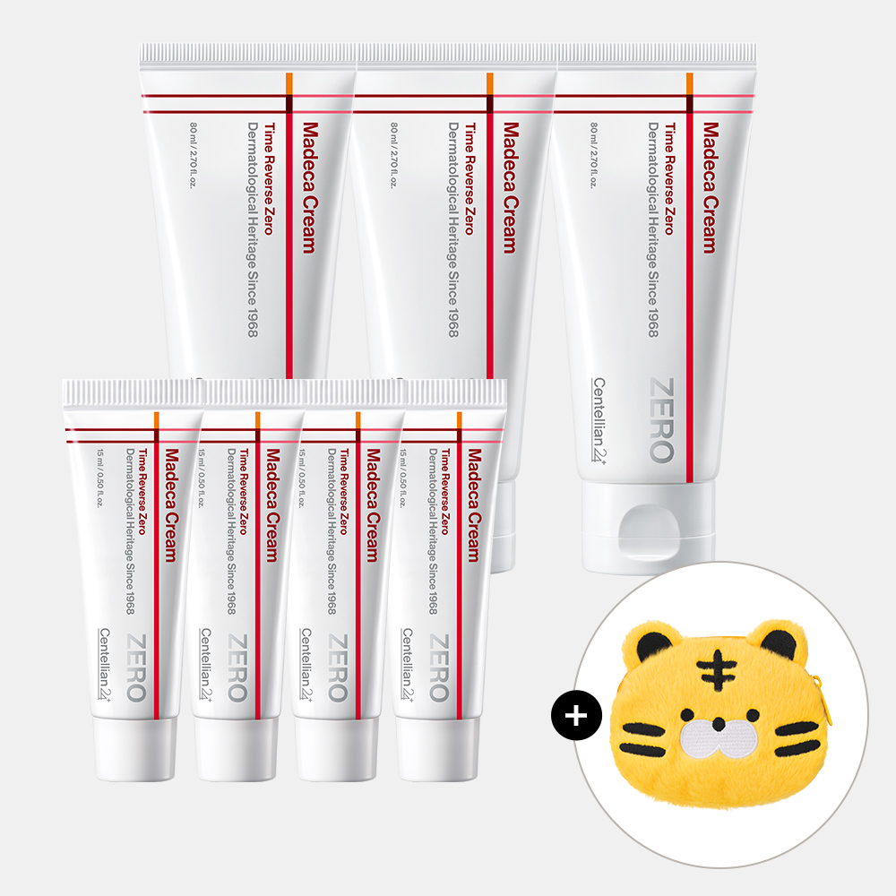 [총 300ml] 동국제약 센텔리안24 마데카크림 타임리버스 제로 80ml 3개+15ml 4개+동전지갑/병풀 시카 테카 히알루론산 성분으로 수분, 보습, 미백, 탄력에 도움 시즌7