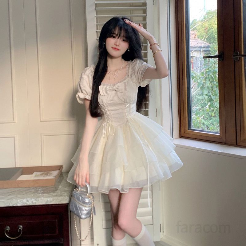 여성 오간자 리본 숏드레스 봄여름 미니드레스 파티복 스위트 프린세스 스타일 결혼식 피로연 연주회 착용감 우아한 디자인 - 상세 이미지 5