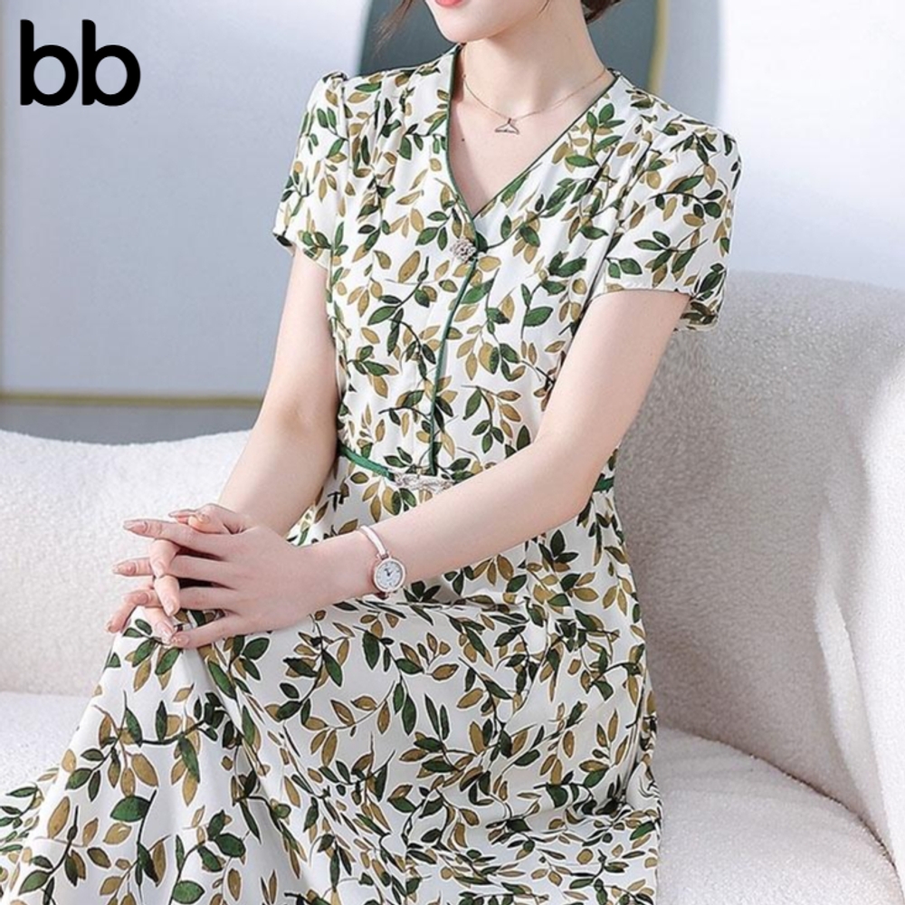 40대여름원피스 중년 엄마 우아한 모임룩 롱원피스 결혼식 돌잔치엄마 바스락 그린 L - 상세 이미지 2