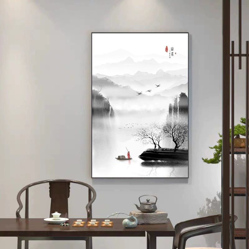 수묵감성 동양화 그림 그림 산수화 액자 캔버스 엔틱 F 40x60CM 세로 2.5cm 블랙 알루미늄 텍스처 필름 - 상세 이미지 5