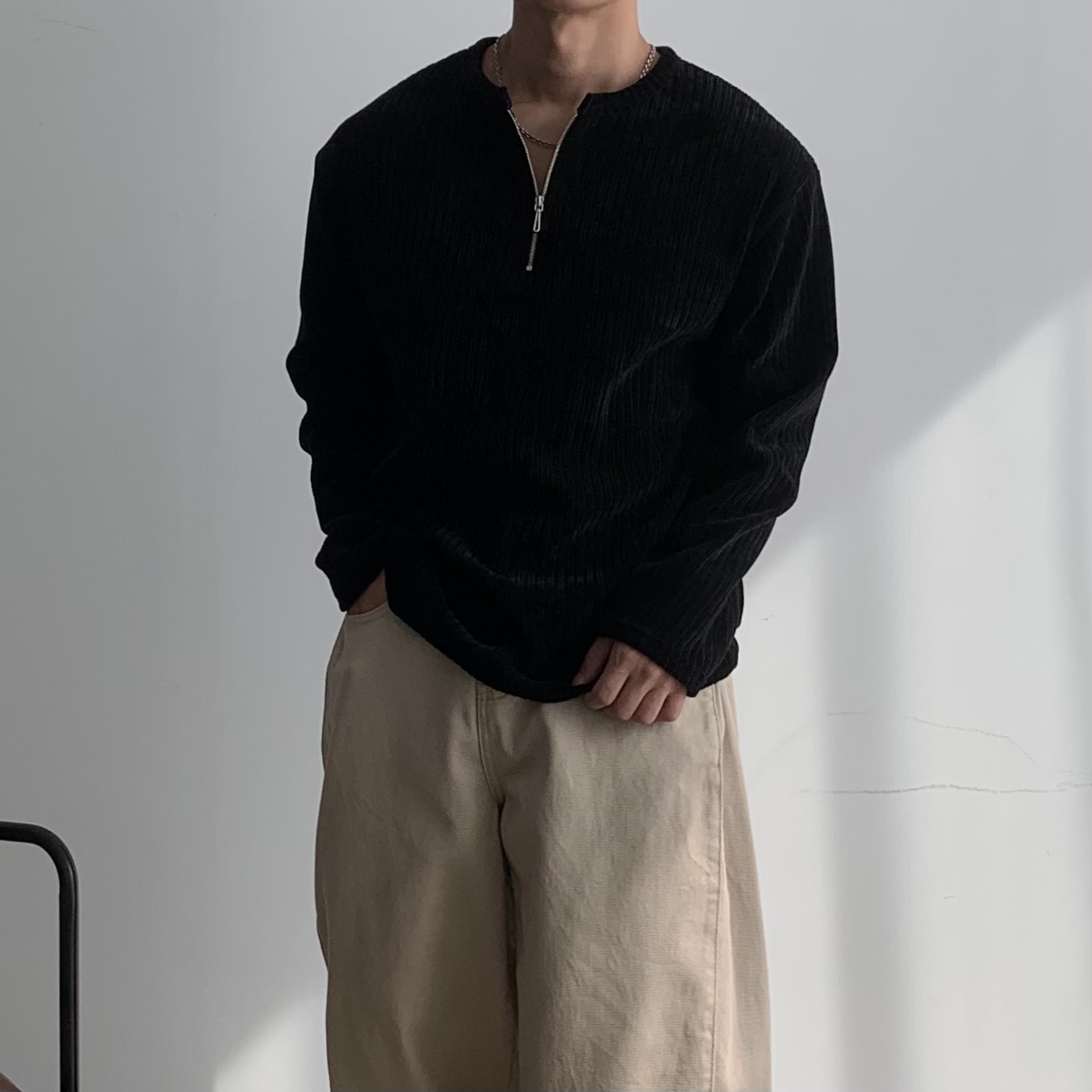 벨로아 헨리넥니트 반집업니트 헨리넥긴팔 - 상세 이미지 5