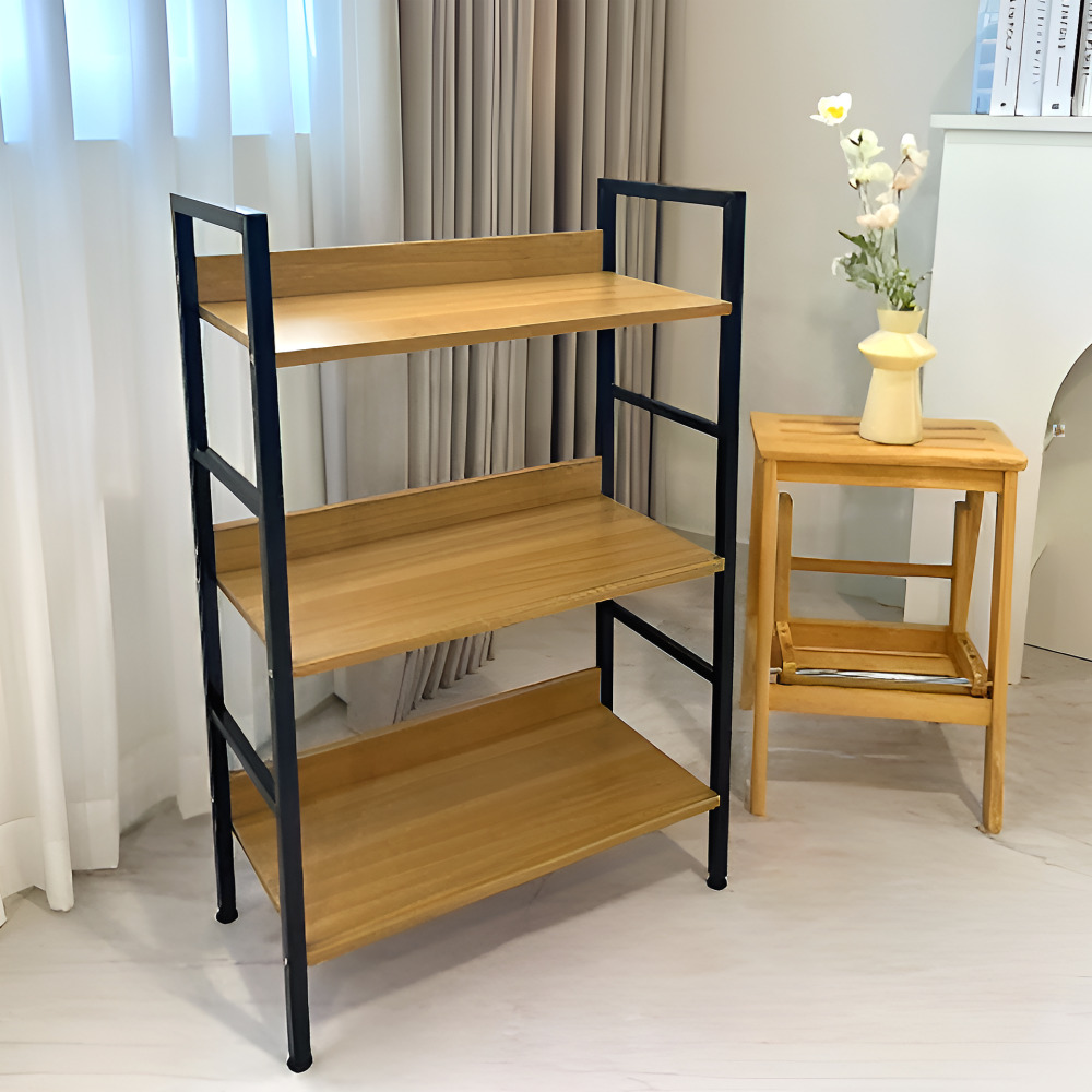 선반 수납선반 거실 철제 다용도실 팬트리 다용도 조립 모듈 나무 원목 3단블랙