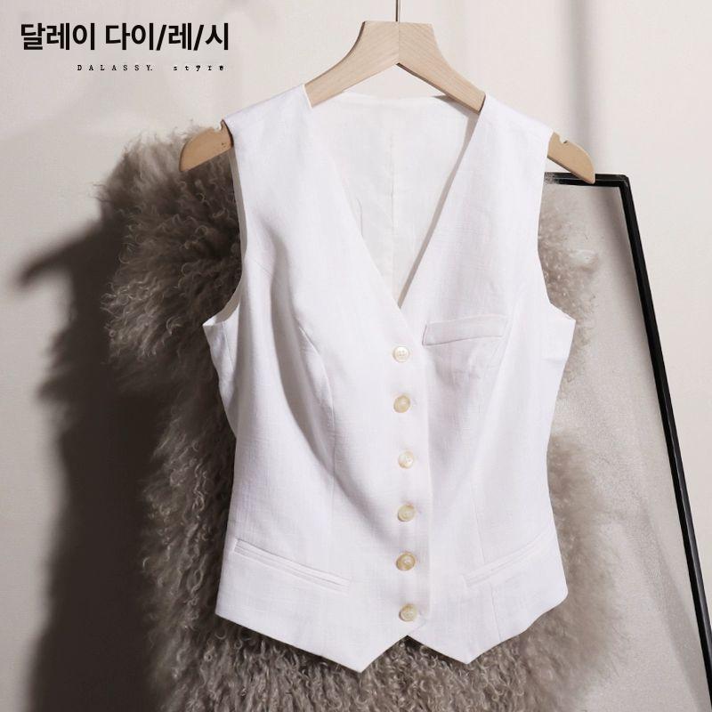 여름 룩 얇은 린넨 민소매 긴팔 롱스커트 썸머원피스 화이트 넓은 바지 세트 S - 상세 이미지 2