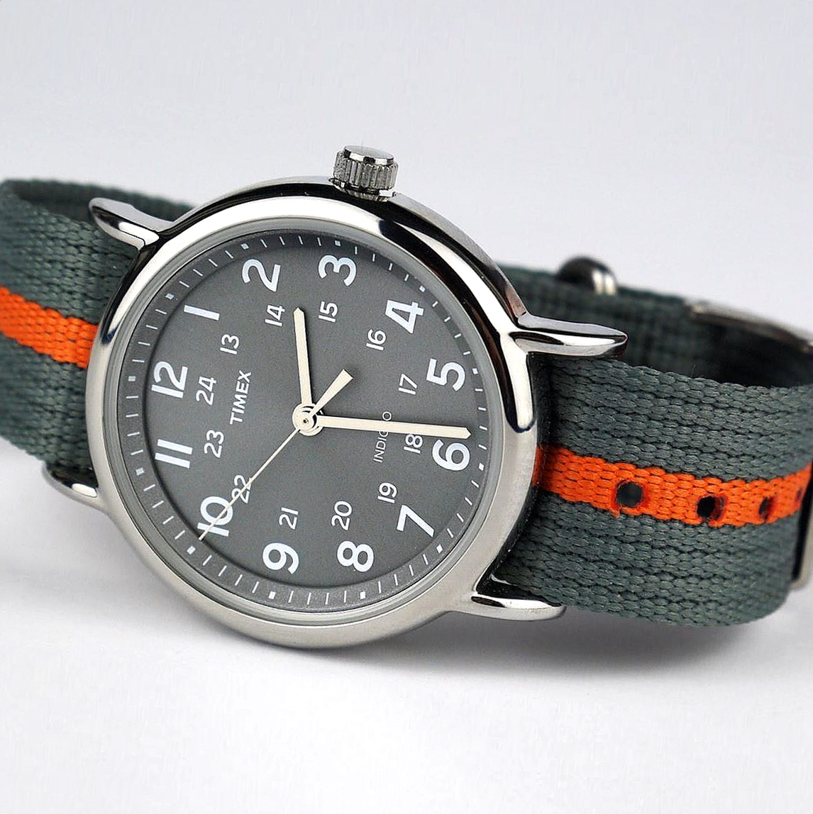 타이맥스 위캔더 남녀공용 나일론 손목시계 38mm 오렌지&그레이 투톤 밴드 TIMEX - 상품 이미지