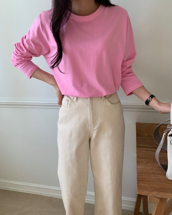 가을 럭키룸 여러줄 스티치 무지 이너 긴팔티셔츠 - 상세 이미지 2