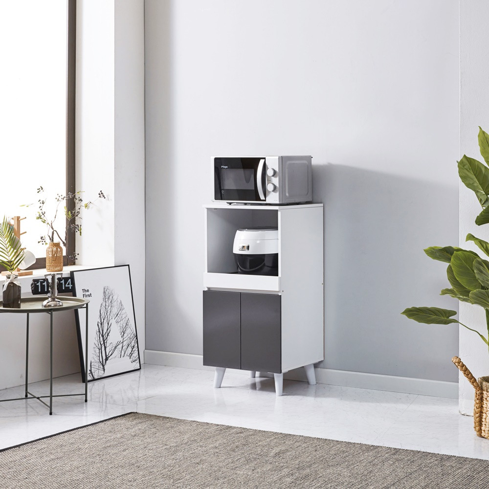 소형렌지대 밥솥장 밥솥레일 슬라이딩 선반 480x400x960, 2단, 그레이