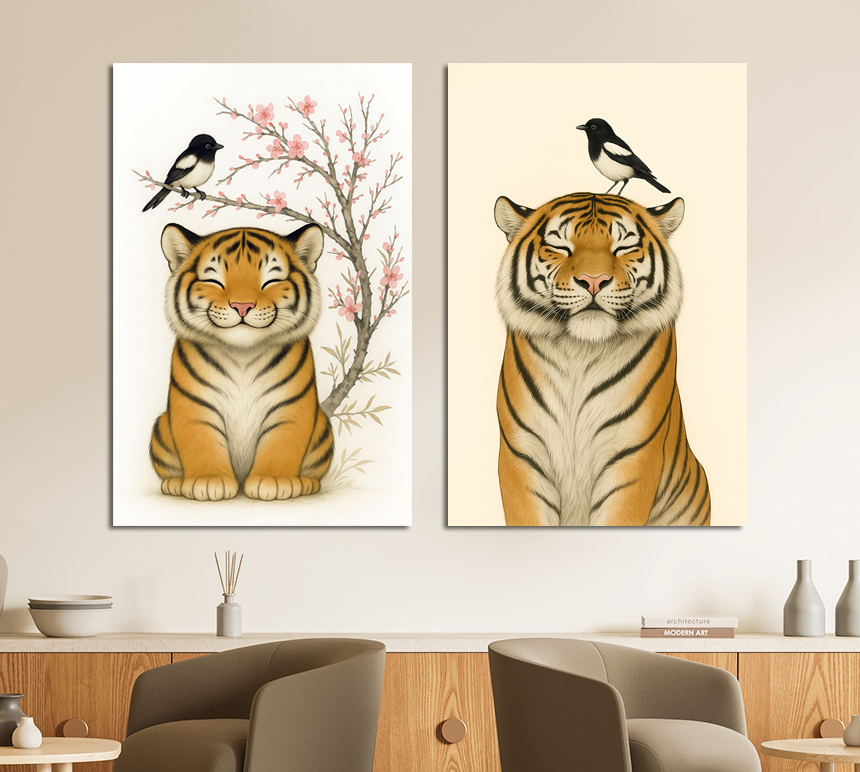 아기 호작도 호랑이 까치 그림 풍수 거실 현관 액자 가게오픈선물 중형 - 상세 이미지 2