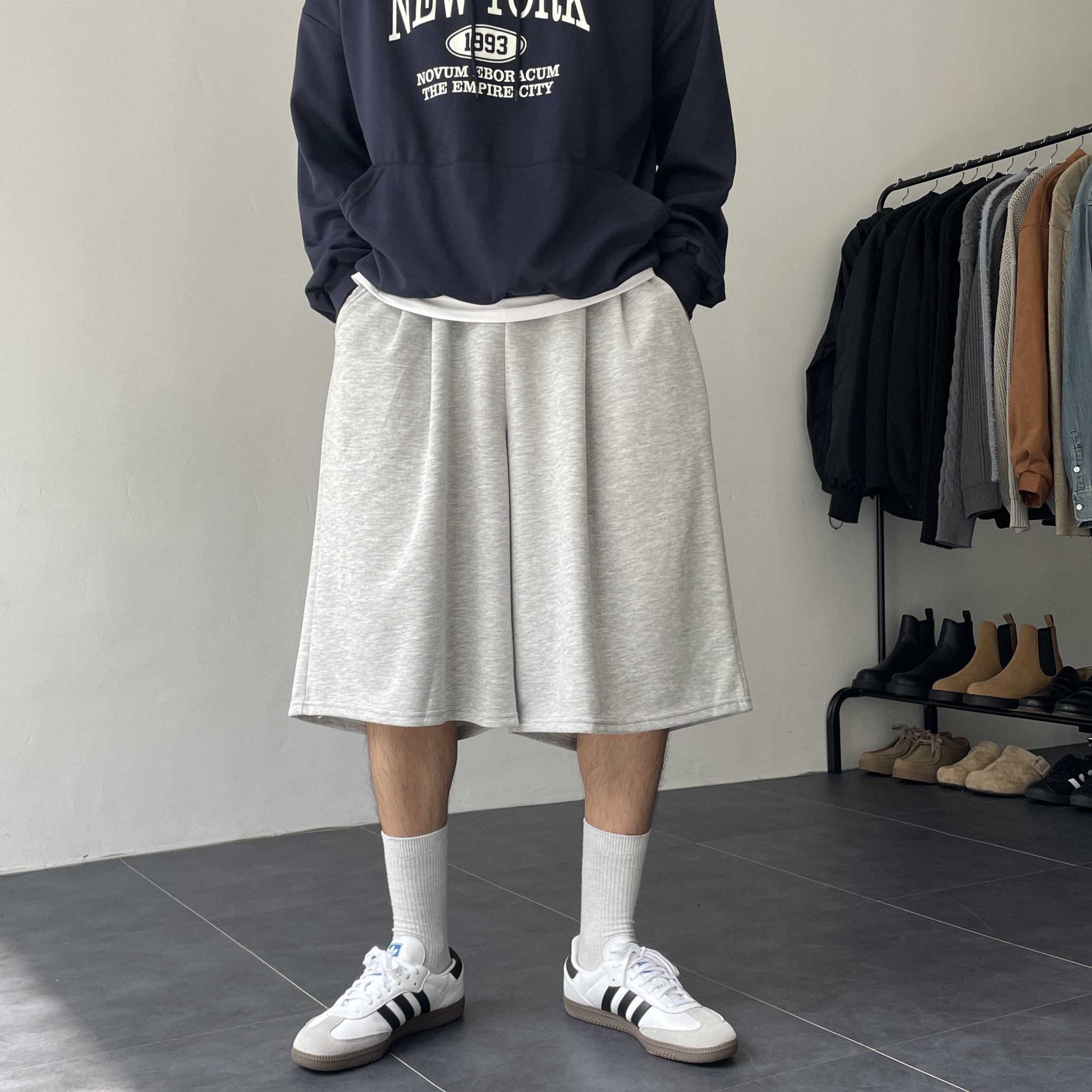 남자버뮤다팬츠 회색반바지 벌룬팬츠 7부반바지 - 상품 이미지