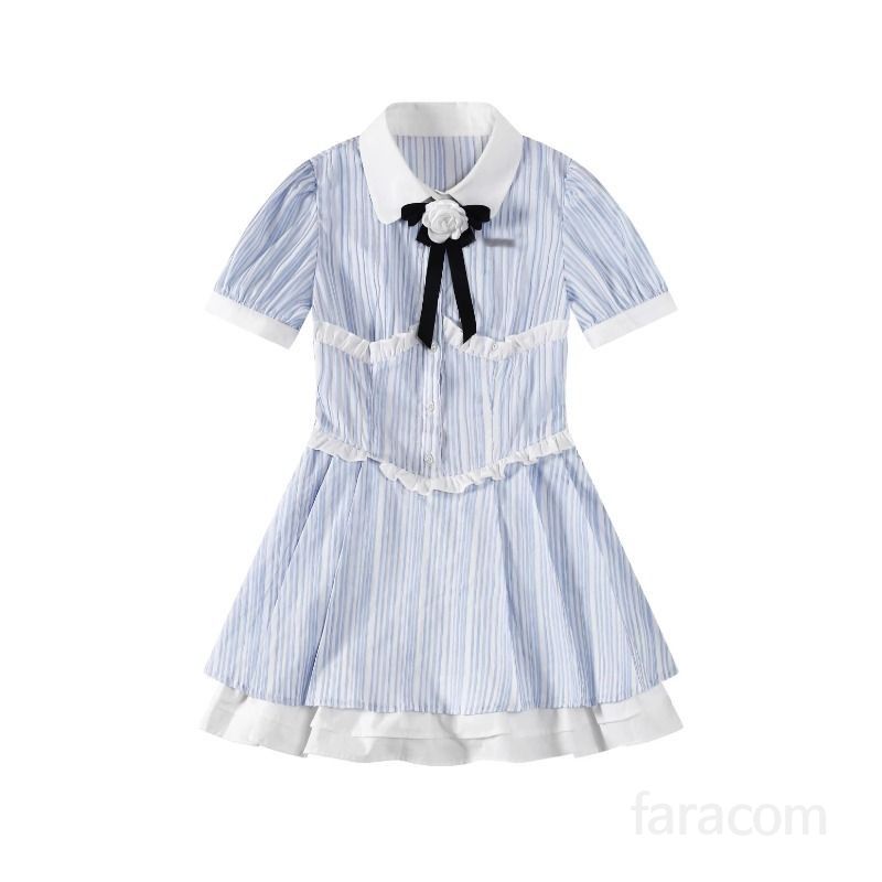 여성 여름 스트라이프 셔츠 원피스 프랑스 스타일 숏 스커트 캐주얼 바캉스룩 시원한 착용감 데일리룩 휴가 원피스 - 상세 이미지 5