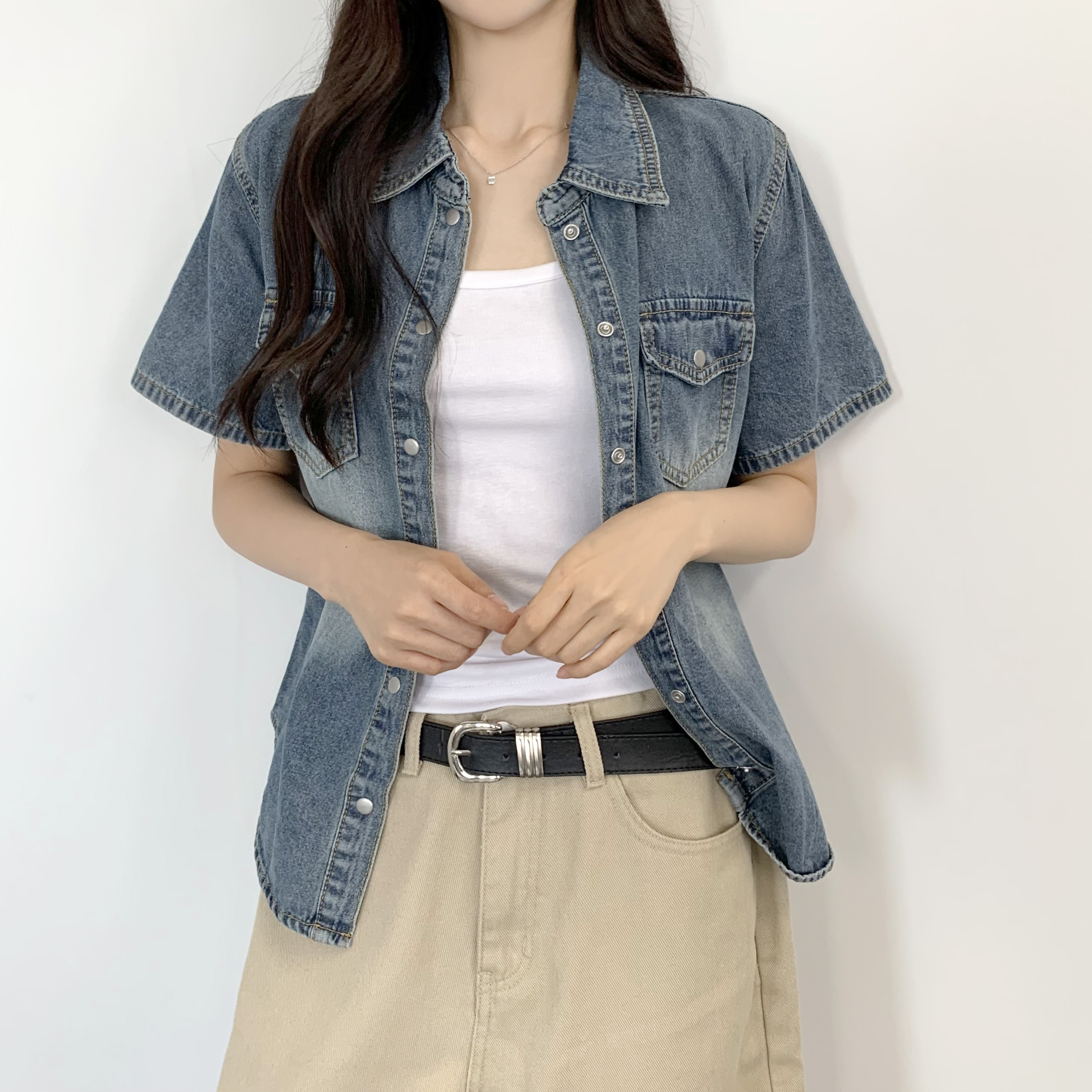 청남방 데님반팔셔츠 텐셀셔츠 - 상세 이미지 4