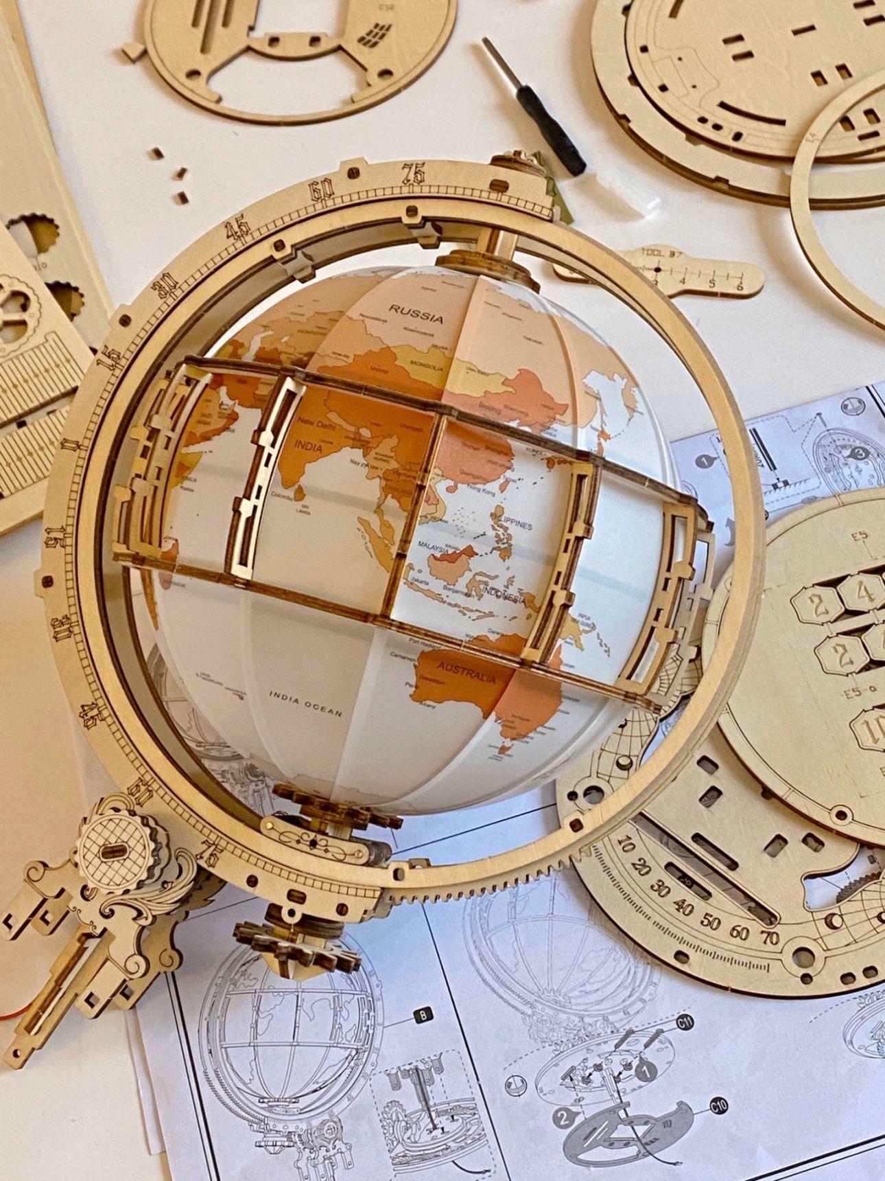 ROKR 지구본 DIY 우두 퍼즐 조립 인테리어 소품 크리스마스 선물 지구본 시야 180조각 조명 포함 - 상세 이미지 3