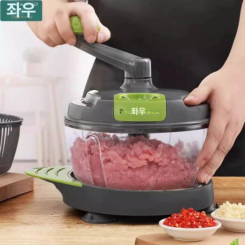 수동 고기 마늘 다지기 가는기계 주방 갈기 슬라이서 만능다지기 고기분쇄기 다크그린 표준 원형 블레이드+믹싱 필러 - 상세 이미지 2