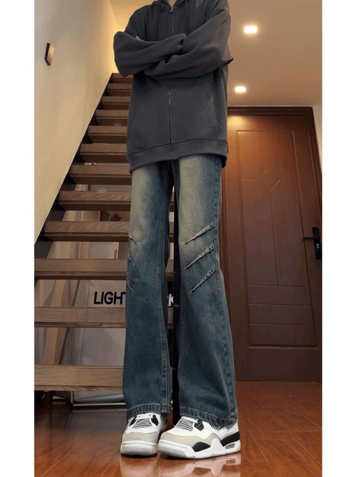 와이드 힙합 바지 데님 오버핏 남자 루즈핏 인디언 통큰 청바지 와이드청바지 남성청바지 블루 M - 상세 이미지 2