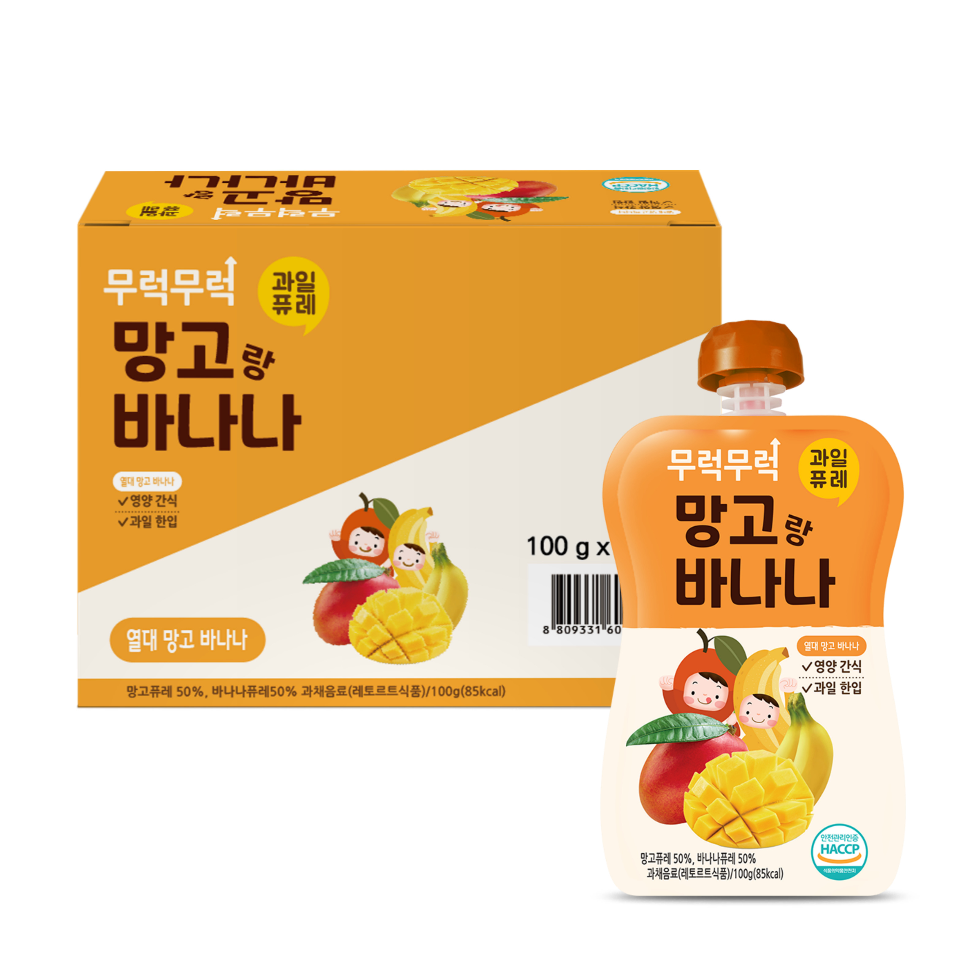 [14:00 이전 주문 당일 출고] 무럭무럭 키즈죽, 과일퓨레 1박스 (100ml x 망고랑 바나나, 100g, 7개