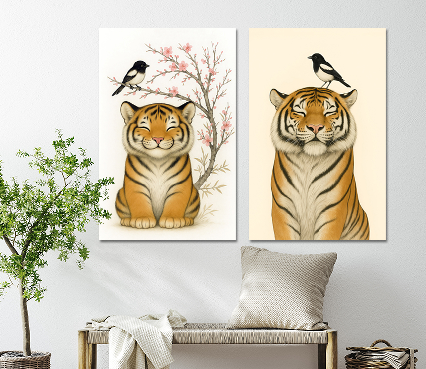 아기 호랑이 그림 거실 인테리어 액자 아이방 벽 꾸미기 2세트소형 이미지 4