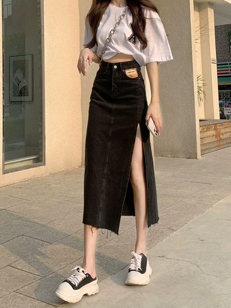 데님 롱 스커트 멜빵 플레어 빅사이즈 여성 치마 바지 블랙 고품질 S 추천 40.0-45.0kg - 상세 이미지 2