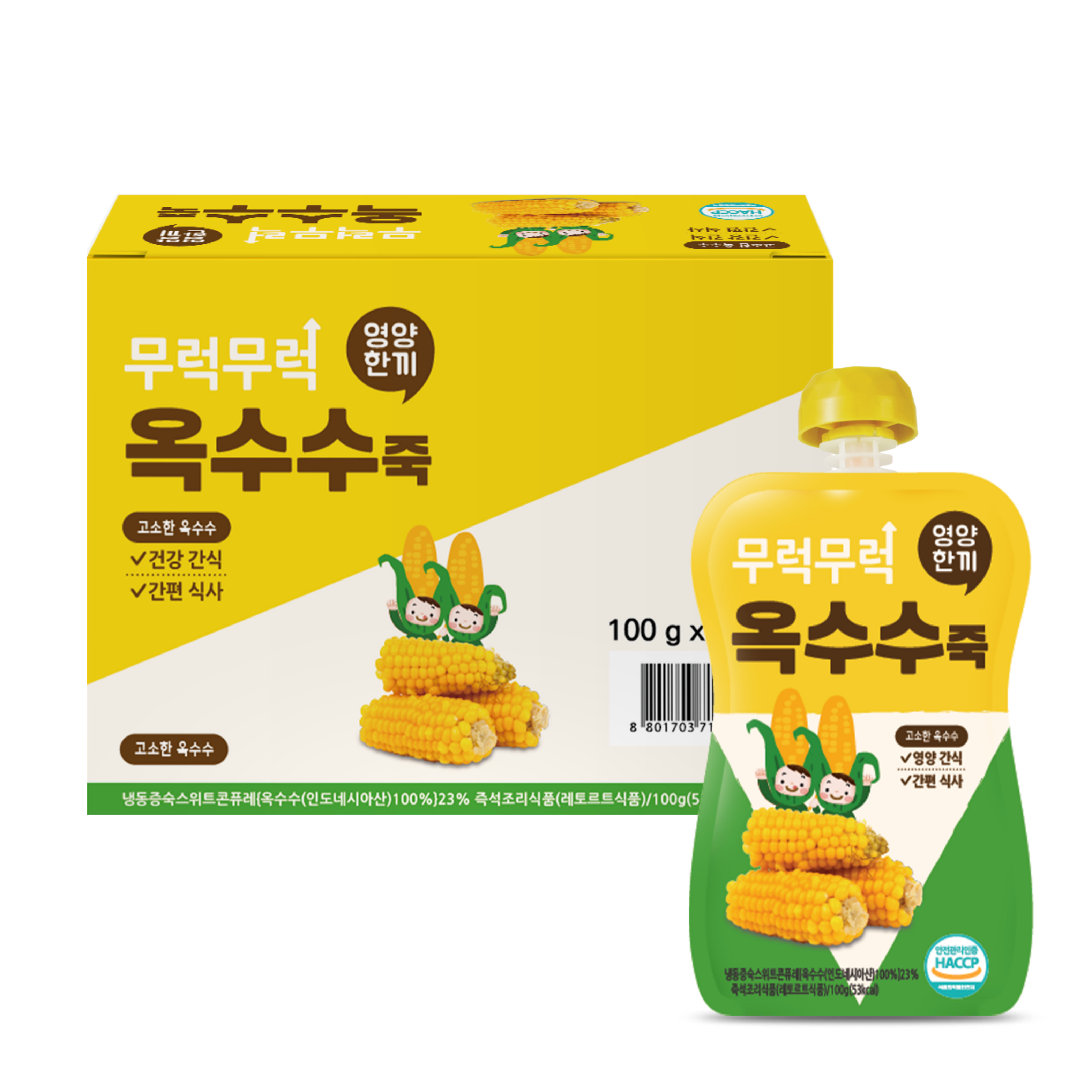 [14:00 이전 주문 당일 출고] 무럭무럭 키즈죽, 과일퓨레 1박스 (100ml x 옥수수, 100g, 7개