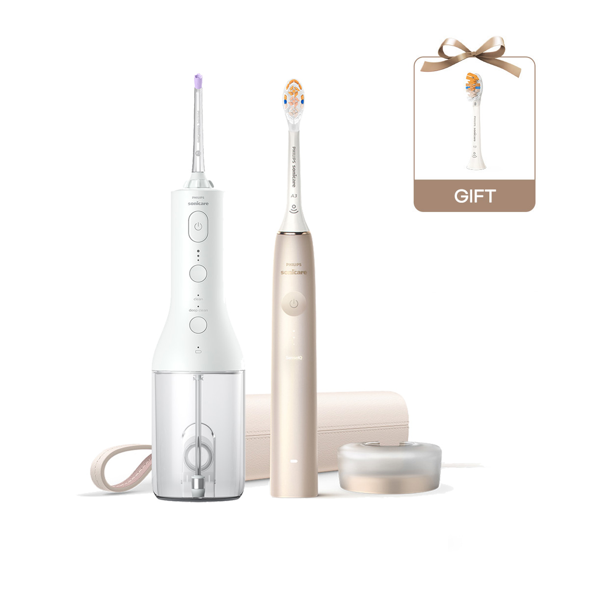 필립스 소닉케어 전동칫솔 구강세정기 세트 프레스티지 9900 샴페인/화이트
