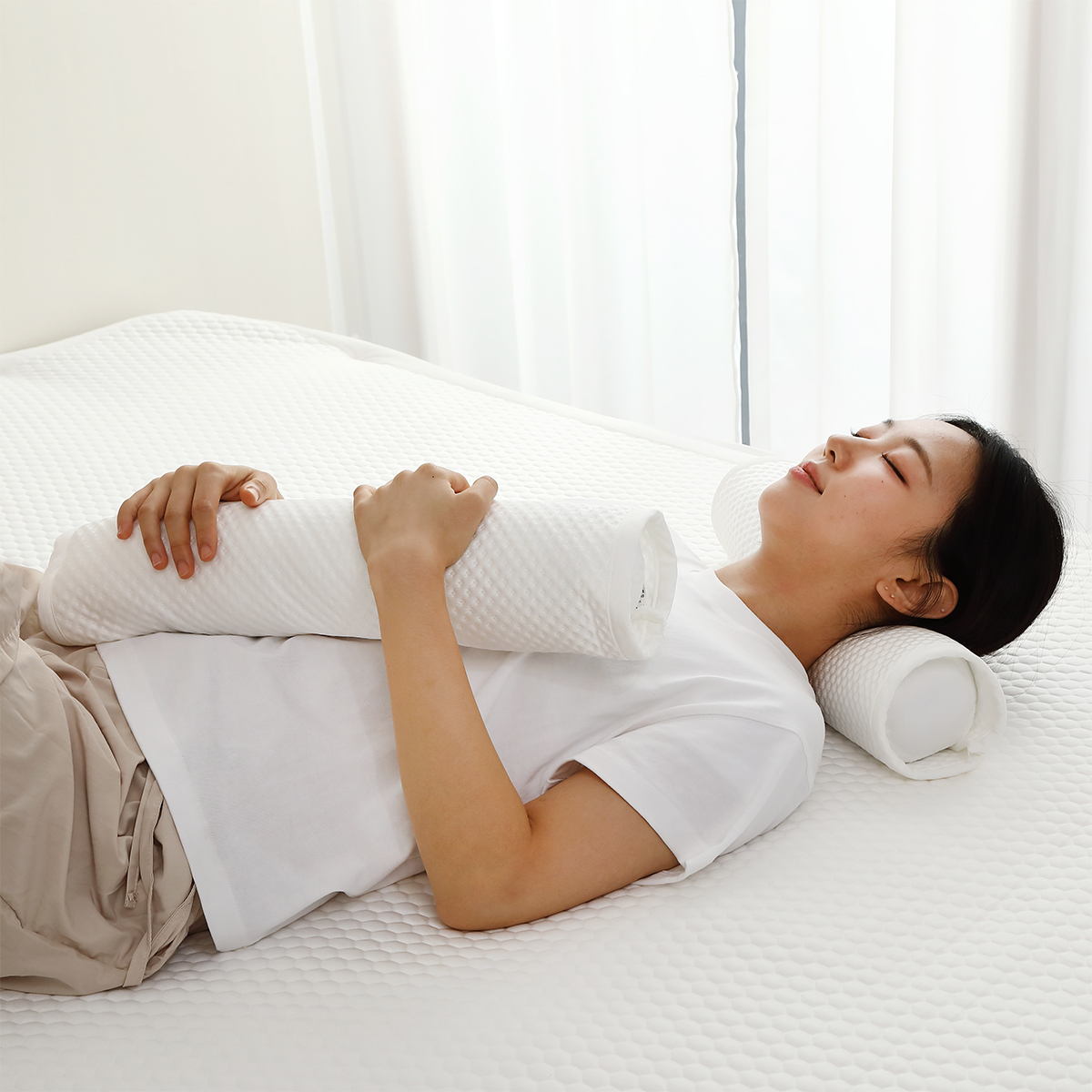 엠시베딩 냉감 일자목베개 거북목 경추 낮은 베개 47x16