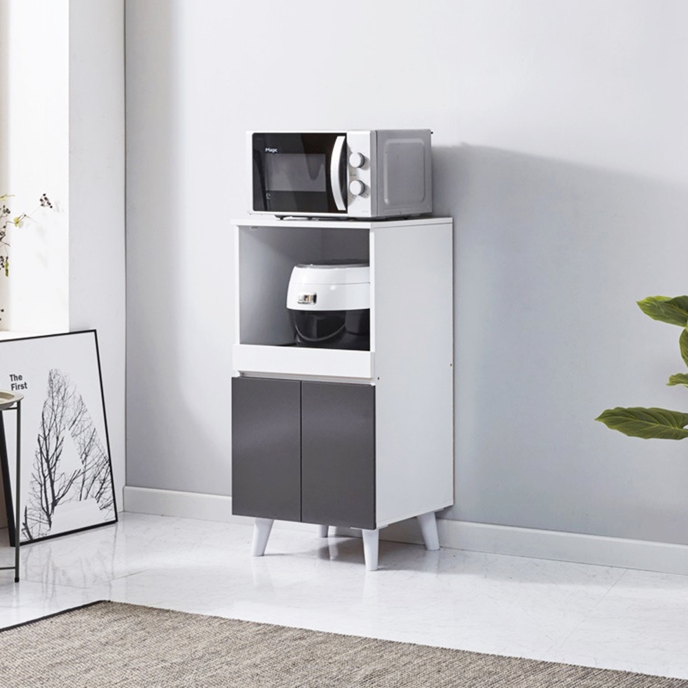 소형렌지대 밥솥장 밥솥레일 슬라이딩 선반 480x400x960, 2단, 그레이화이트